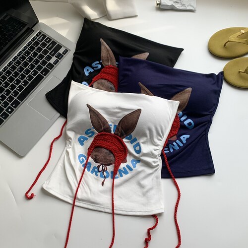 褶皱印花抹胸背心女装夏季