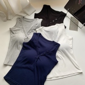 内搭miu系无袖 纯欲风藏蓝色v领工字吊带小背心女夏季 外穿修身 上衣