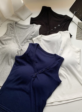 纯欲风藏蓝色v领工字吊带小背心女夏季外穿修身内搭miu系无袖上衣