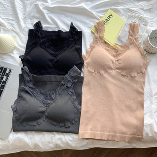 秋薄款网红美背吊带内衣女长款打底内搭防走光带胸垫上衣背心文胸