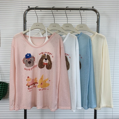 夏季U领减龄印花宽松长袖防晒罩