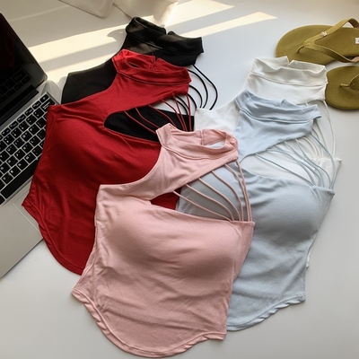 红色镂空挂脖吊带女夏季背心