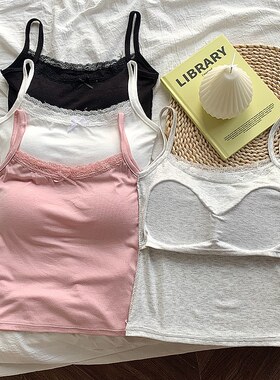 带胸垫灰色黑色小吊带背心女白色咖色绝美内搭红色打底衫美式上衣