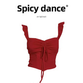 小飞袖 性感修身 吊带度假风短T恤纯欲辣妹2025夏季 抽绳红色上衣女