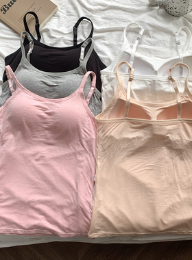 莫代尔吊带背心女带胸垫 免穿文胸罩杯一体式bra大码内衣外穿夏季