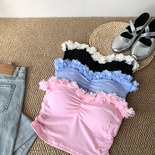 法式浪漫立体花瓣抹胸背心女夏季