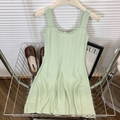 法式 小个子别致绝美短裙 夏季 小清新绿色收腰连衣裙子女装 2024新款