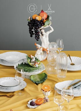 高端送礼自用多用途餐盘餐具瓷器梅森Meissen浮雕天鹅六边盘现货