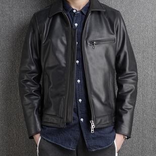 穆赫兰道男装无涂层厚重头层牛皮翻领夹克哈雷复古真皮衣春秋外套
