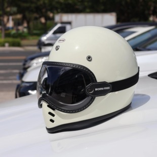 防风遮阳全盔皮革外置绑带风镜 moto3复古头盔镜片 bornfree mini