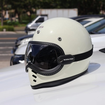 bornfree mini moto3复古头盔镜片 防风遮阳全盔皮革外置绑带风镜