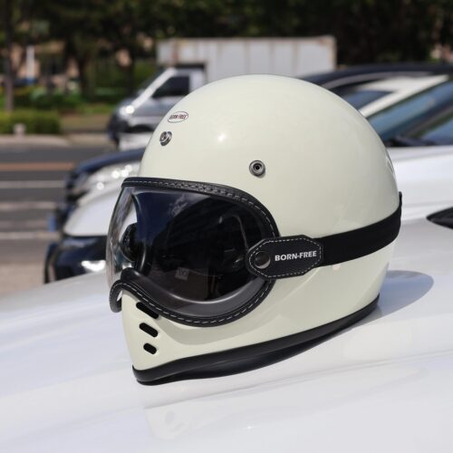 bornfree mini moto3复古头盔镜片 防风遮阳全盔皮革外置绑带风镜