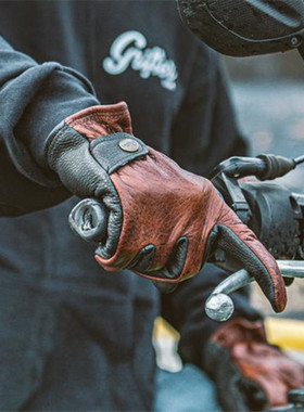美国制造Grifter 哈雷复古做旧摩托车骑士鹿皮耐磨野牛春秋短手套