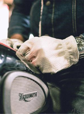 美国制造Grifter 哈雷摩托车复古咖啡骑士触摸屏新款白色鹿皮手套