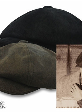 美国代购 STETSON 哈雷复古防水做旧真皮报童帽 休闲鸭舌帽子男款