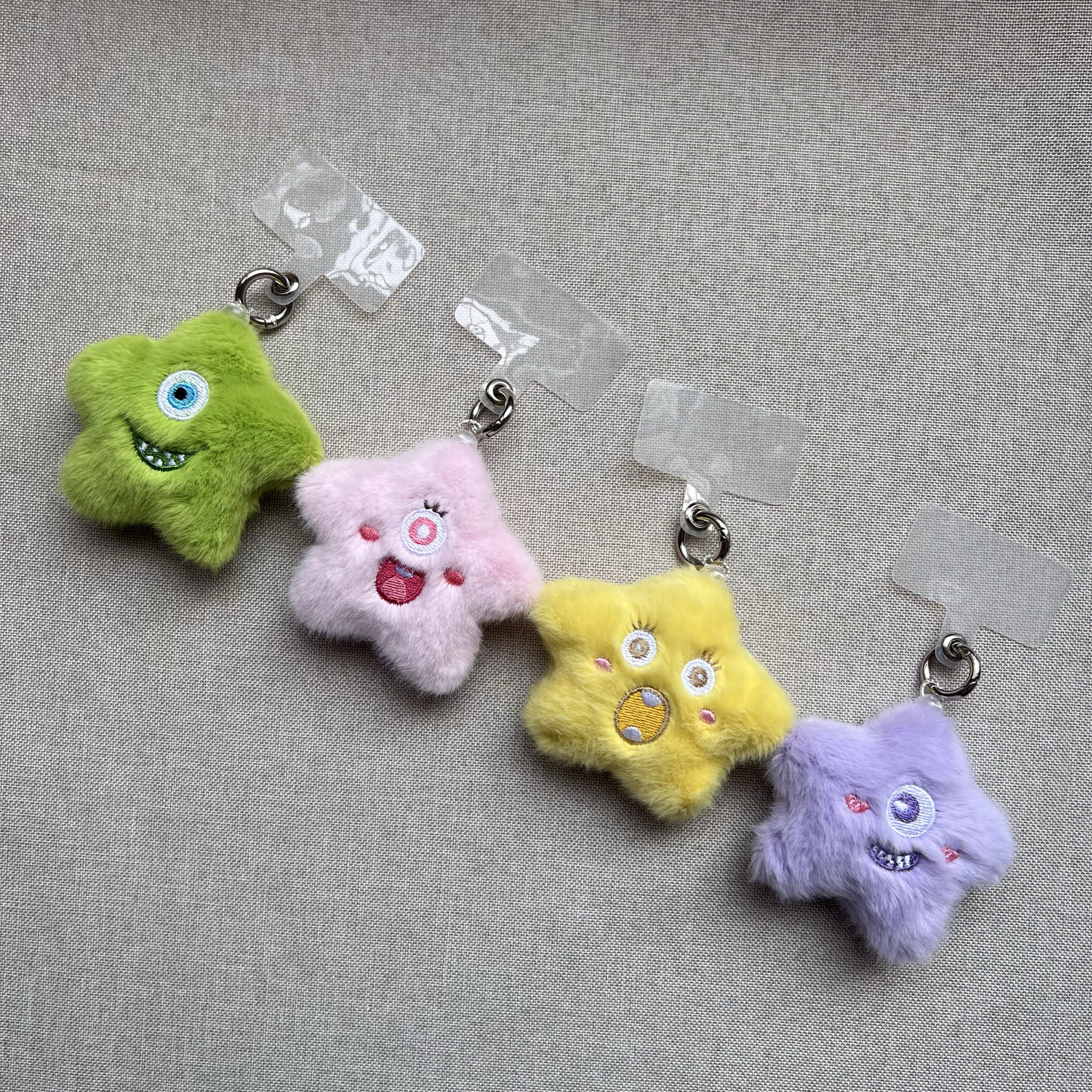 创意毛绒五角星小怪兽玩偶手机壳垫片挂件女生公仔书包钥匙链挂饰