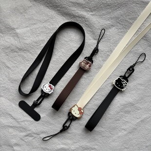 可爱卡通蝴蝶结kt猫手机壳垫片挂脖绳子短款手腕绳钥匙挂件卡套绳