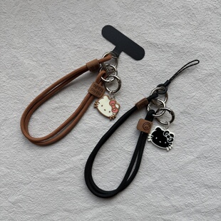 创意简约kt猫咪挂件钥匙扣编织链条diy手机壳挂绳腕带式挂链手腕