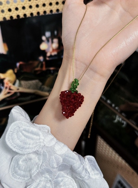XL042•甜心少女串珠草莓颈链项链（材料包&成品）