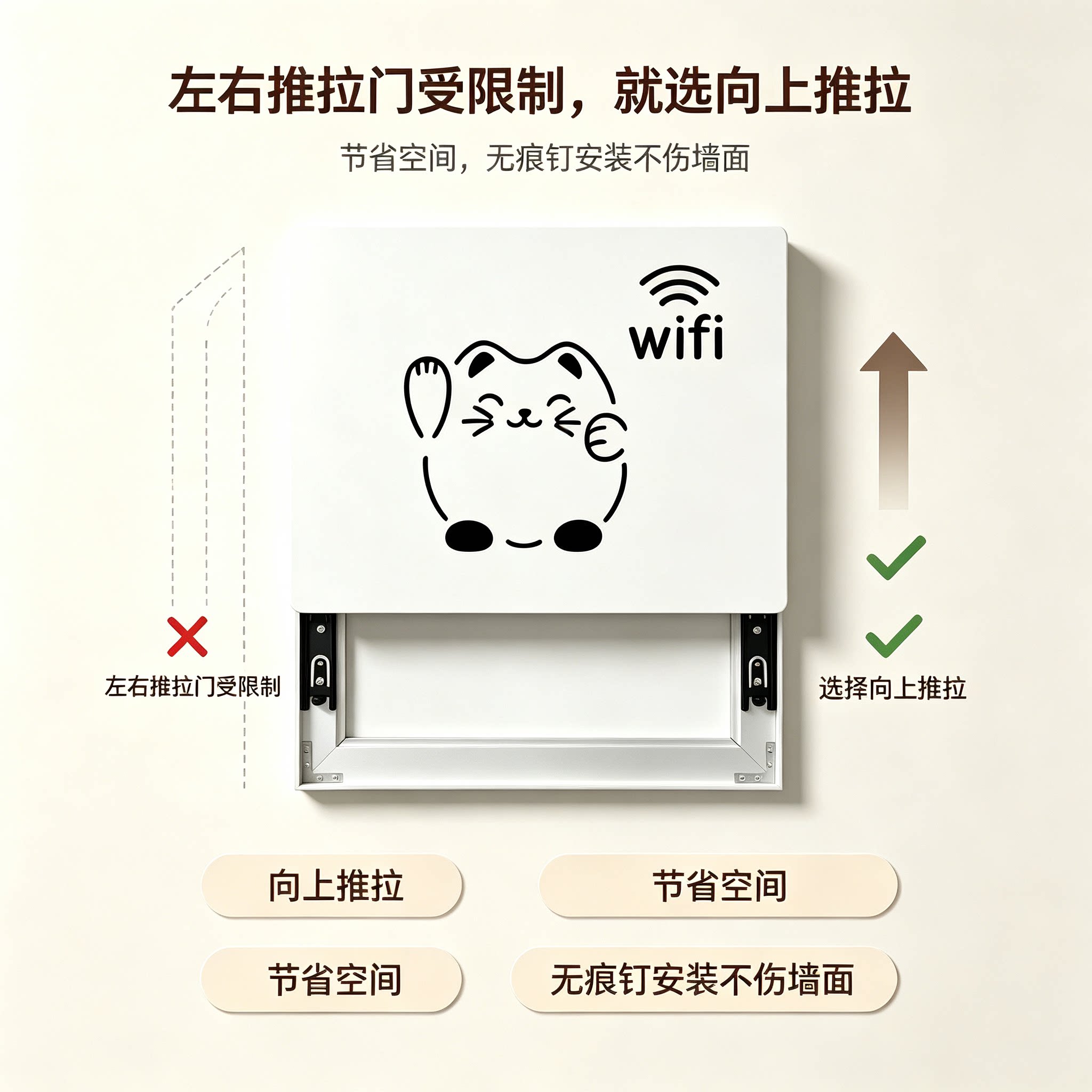 免打孔向上推拉电表箱遮挡盒装饰