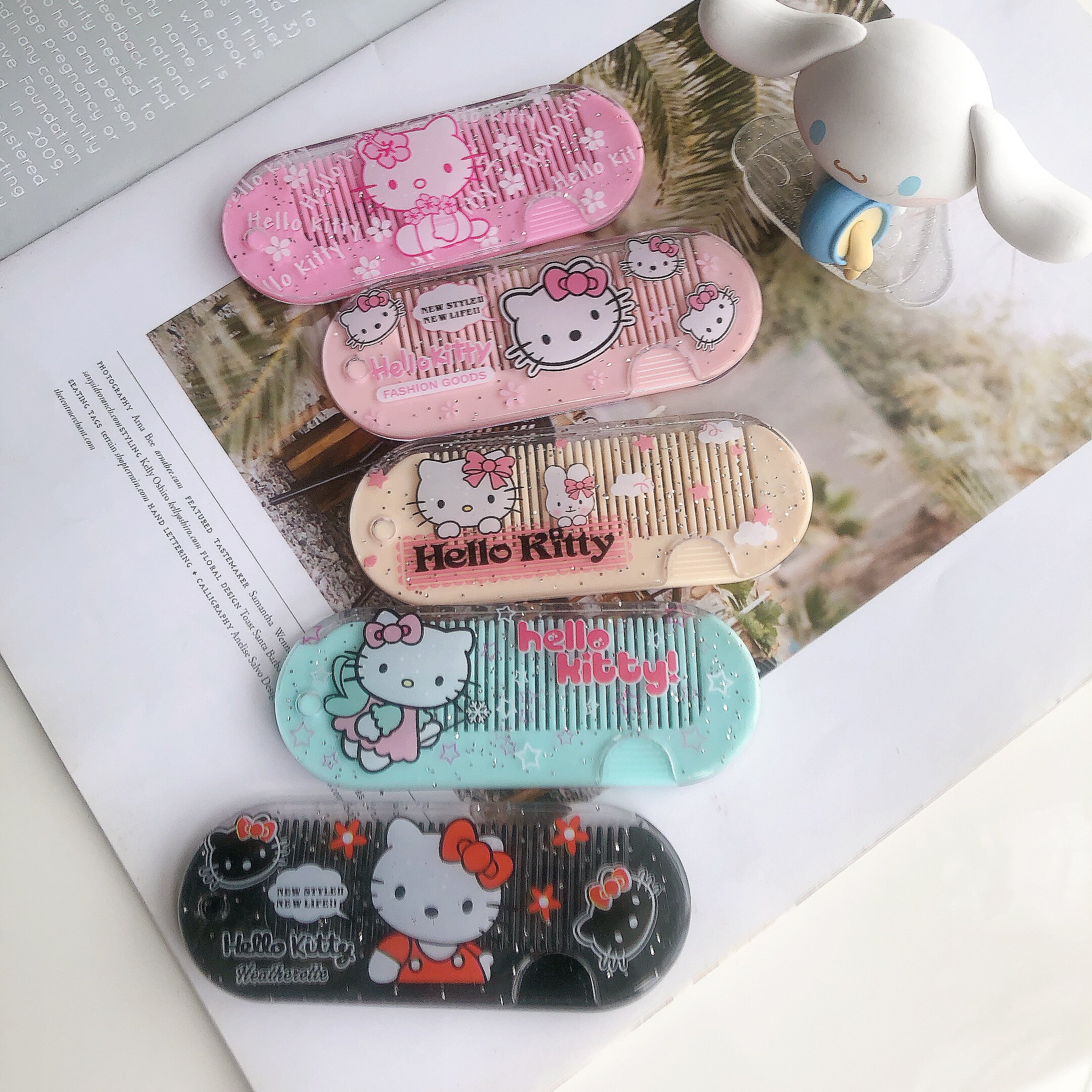 少女可爱小梳子玉桂狗 KITTY学生随身包包折叠刘海梳子放便携带萌
