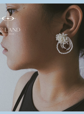 NCLand原创 许红豆 小众淑女花朵耳环白色丝绒红玛瑙手工串珠耳饰