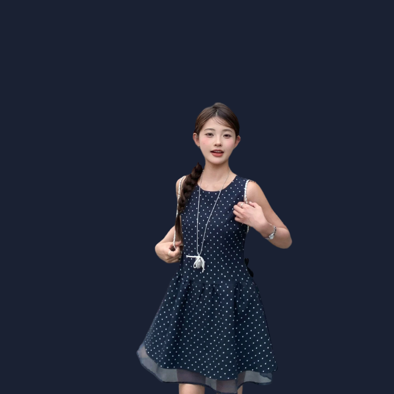 新款法式高级感波点吊带显瘦小个子无袖背心连衣裙28587