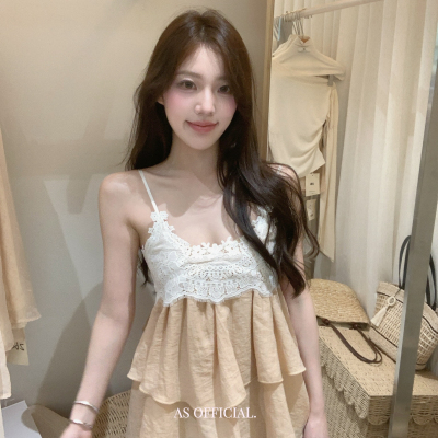 -氛围版浪漫升温中——法式蕾丝拼接蓬蓬吊带小衫28086