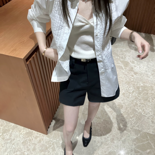 26年夏上新夏日防晒法式 E26A6087 精致风琴褶蕾丝拼接衬衫