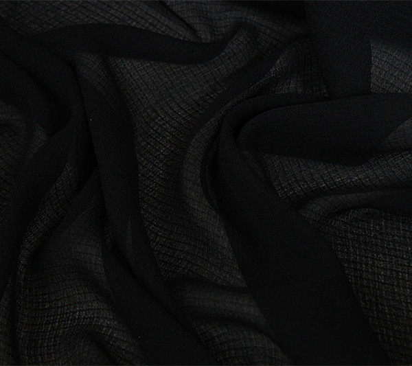 真丝纯色小格子纯黑色布料轻薄款桑蚕丝特殊纹理面料布