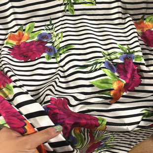 高品质 宽幅条纹+印花服装面料丝绸布料衬衣连衣裙布匹大牌订单