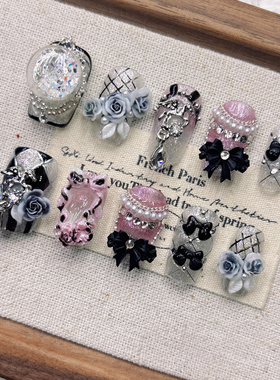 马年纯手工穿戴甲粉色法式蝴蝶结美甲2026新年短梯方款女士杏仁款