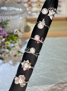 天然淡水珍珠戒指女款S925银小众