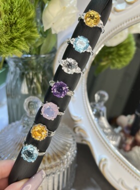 托帕石玫瑰切戒指女S925银高级感