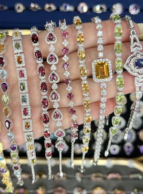 手链S925银天然蓝宝石时尚简约女