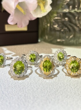 天然橄榄石S925银开口戒指精致女