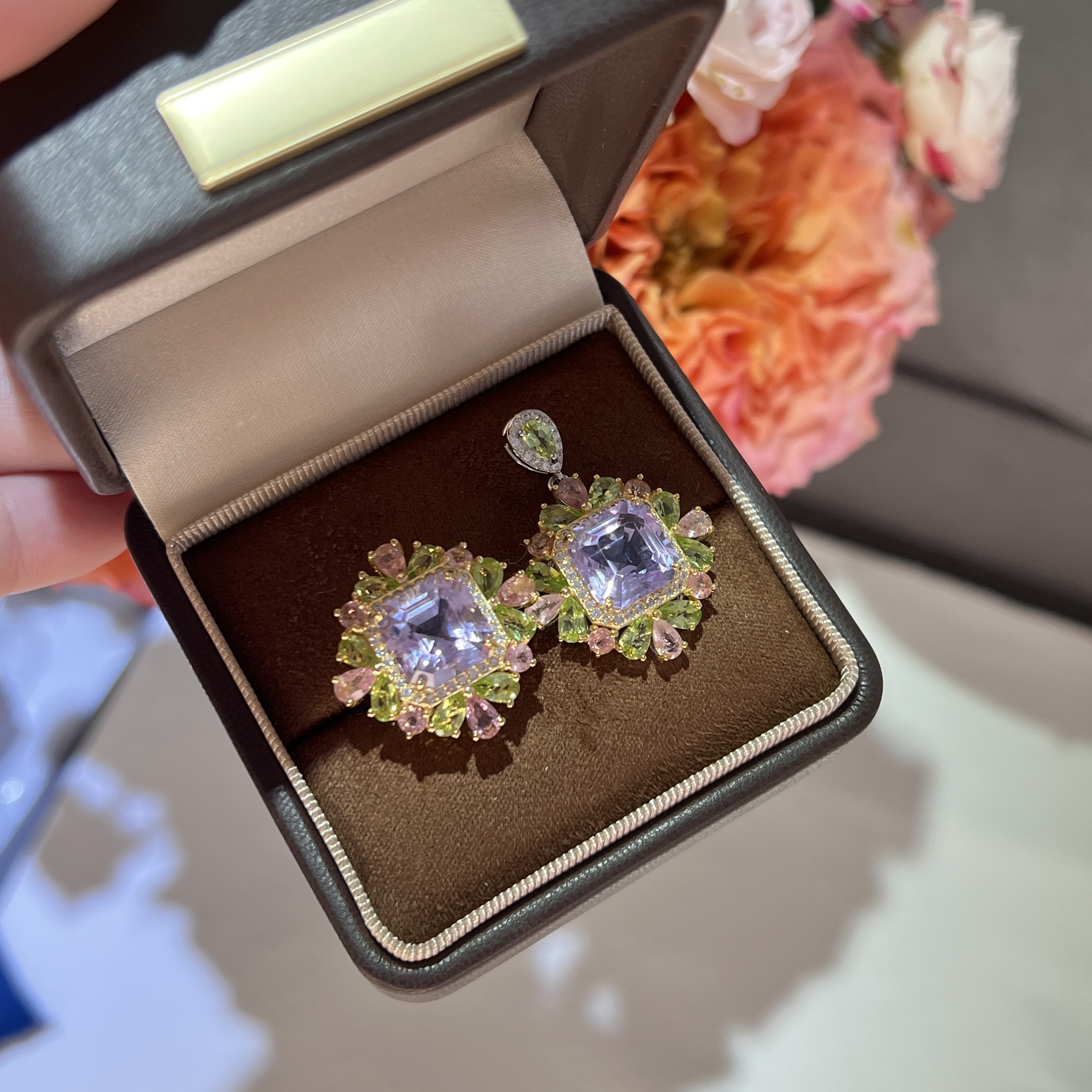 天然紫玉晶戒指吊坠套装女轻奢