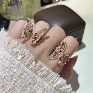 天然彩虹色碧玺戒指女S925银镶嵌轻奢高级感蝴蝶款活口送女友礼物