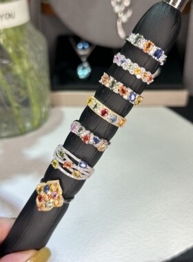 S925银天然彩色蓝宝石开口戒指女