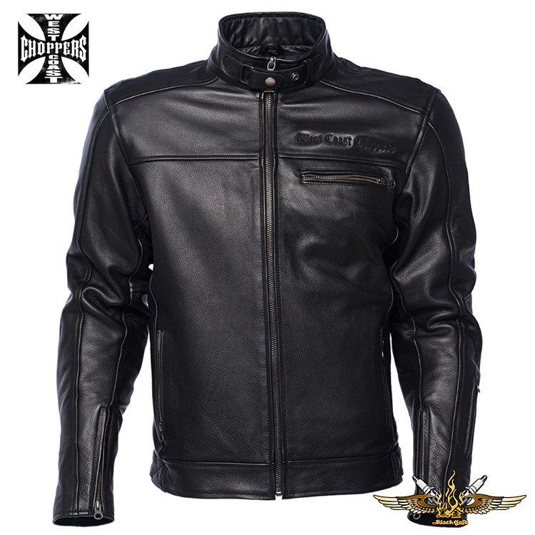 黑金定制 WEST COAST CHOPPERS美国哈雷机车服饰男士黑色皮衣外套