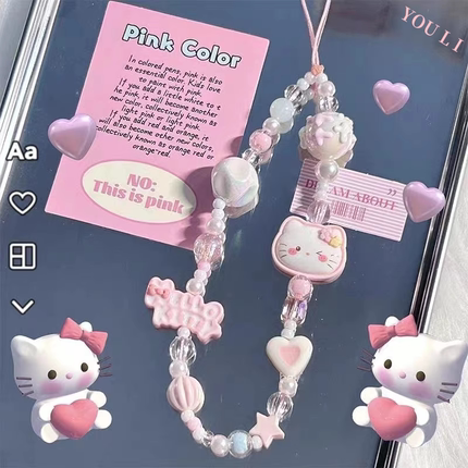 少女粉kitty猫手工串珠手机挂链ccd相机挂绳小众手提手腕饰品可爱
