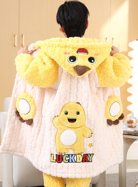 男童法兰绒睡衣卡通小奶龙2025冬天加厚珊瑚毛绒保暖家居服青少年