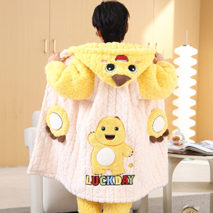 男童法兰绒睡衣卡通小奶龙2025冬天加厚珊瑚毛绒保暖家居服青少年