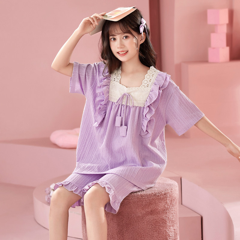 女童睡衣纯棉小女孩卡通夏天短袖