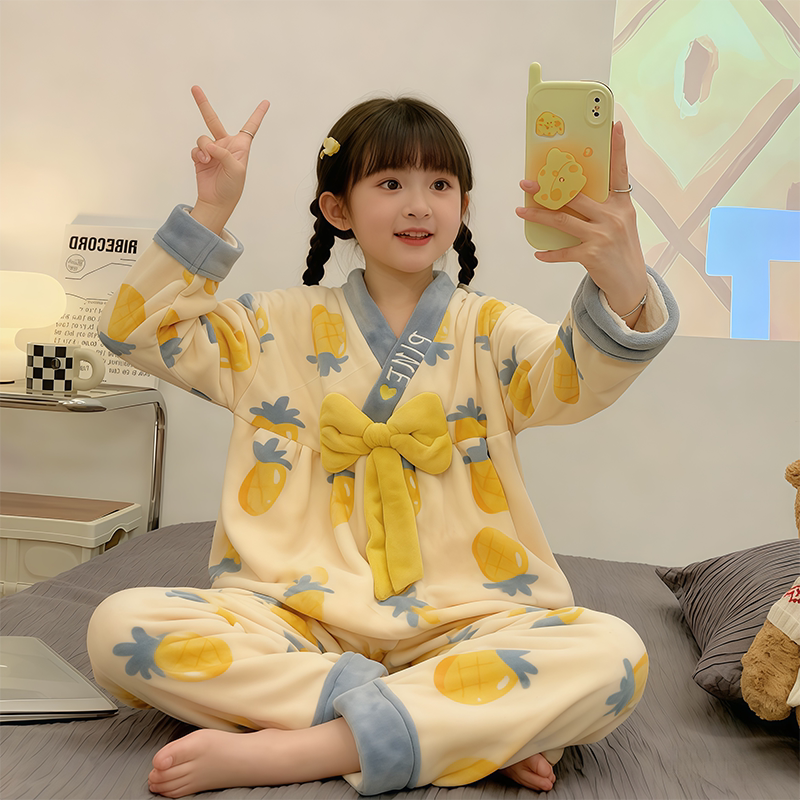秋冬天女童睡衣可爱菠萝公主风