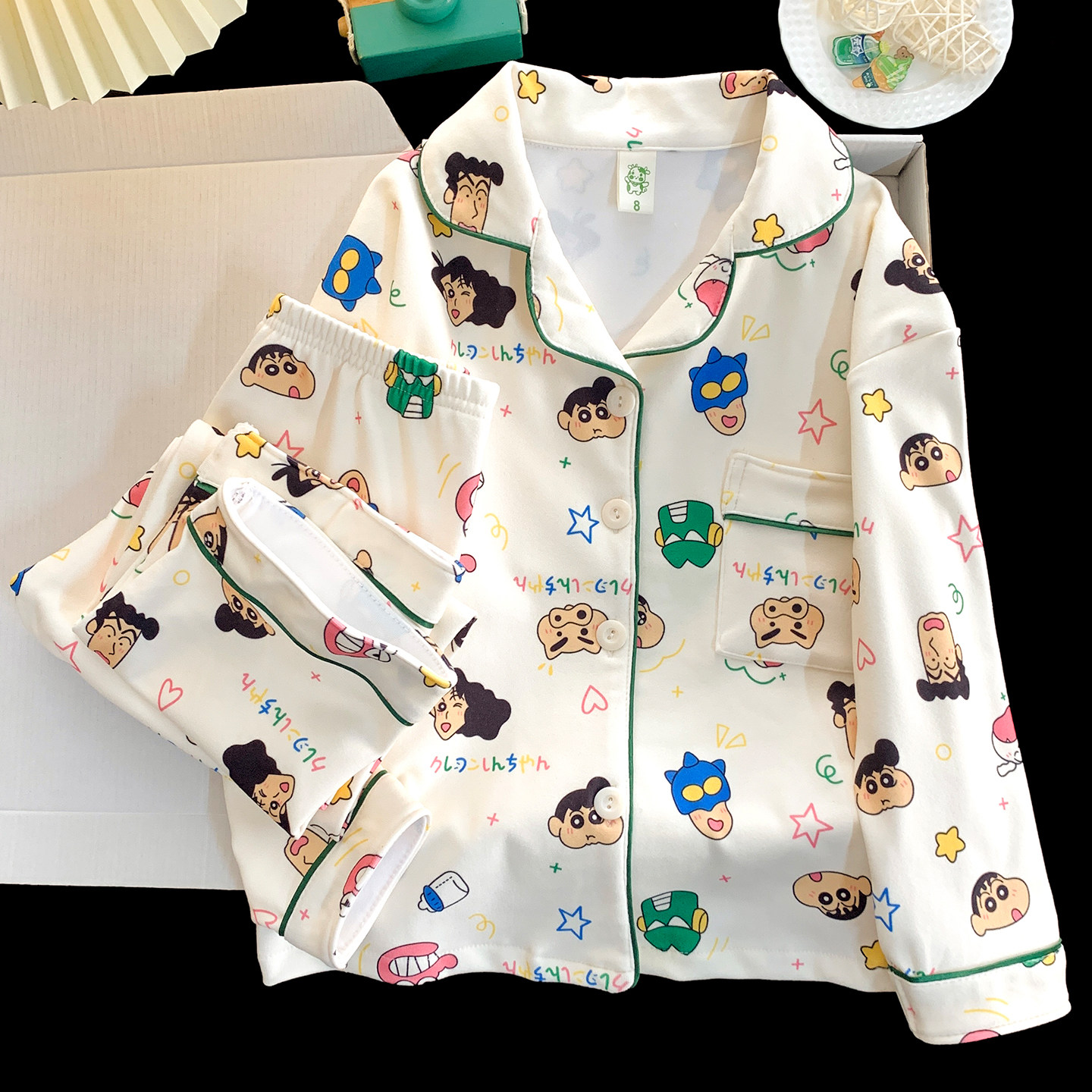 蜡笔小新睡衣儿童小女孩高端德绒秋冬天保暖母女装大童翻领家居服