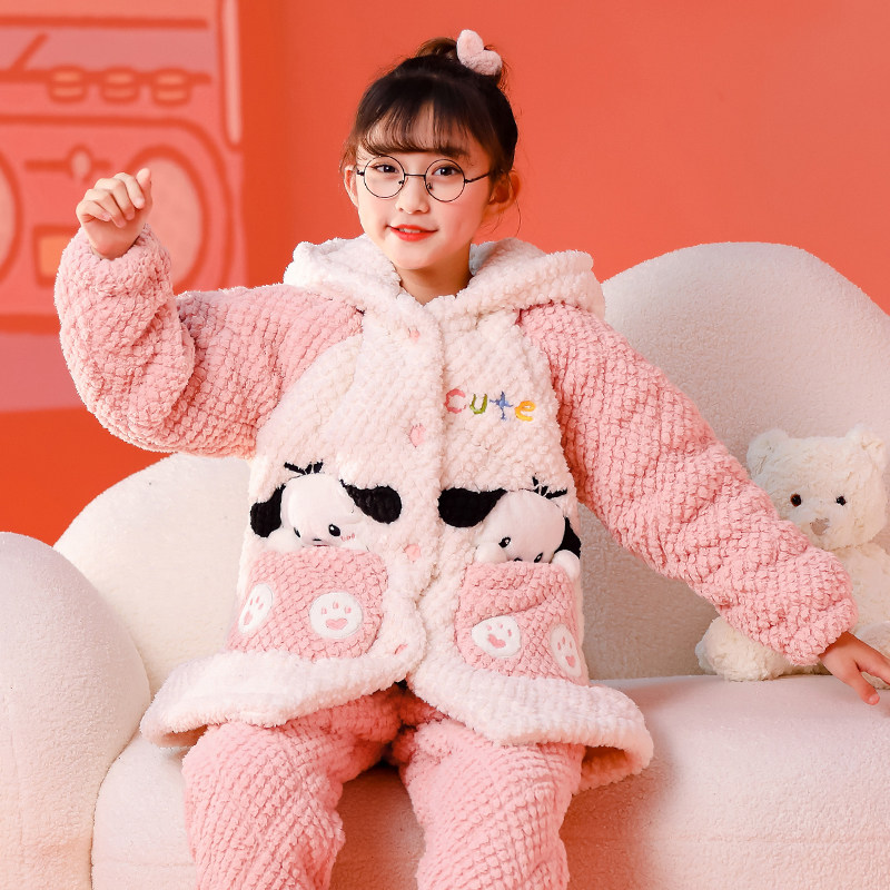 女童睡衣三层夹棉卡通冬季小女孩