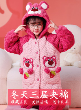 女童睡衣三层夹棉小女孩卡通冬季