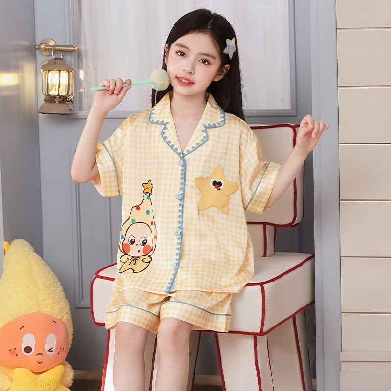 星星人睡衣儿童女孩高端冰丝夏天