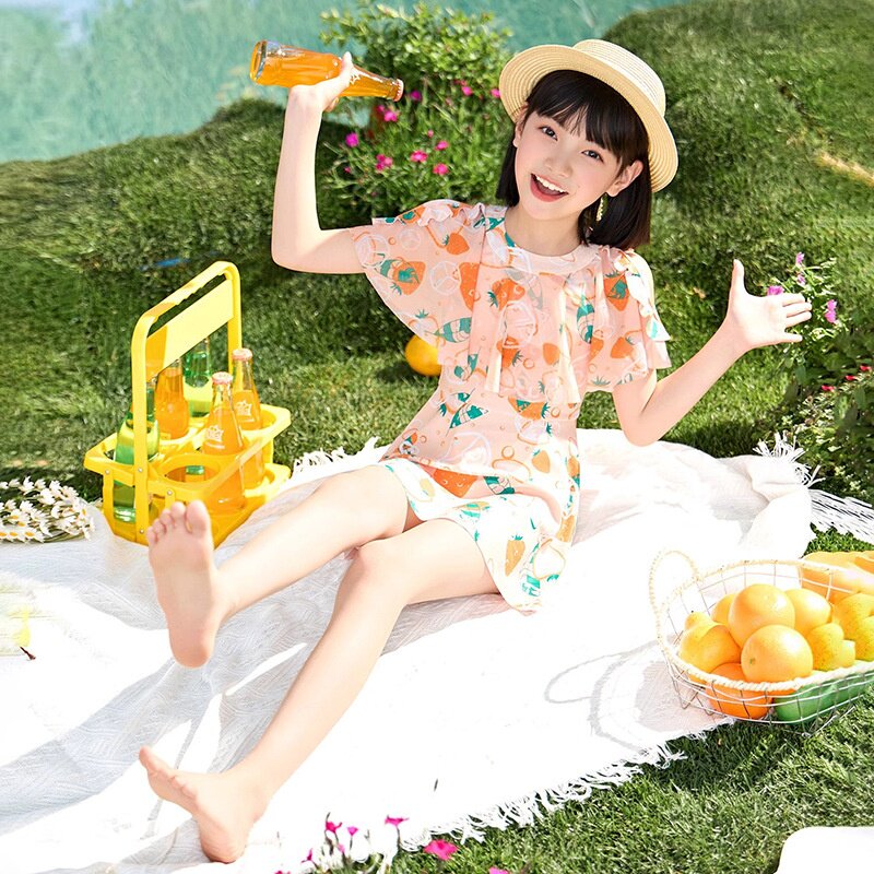 2025新款女童甜美网纱裙式泳衣